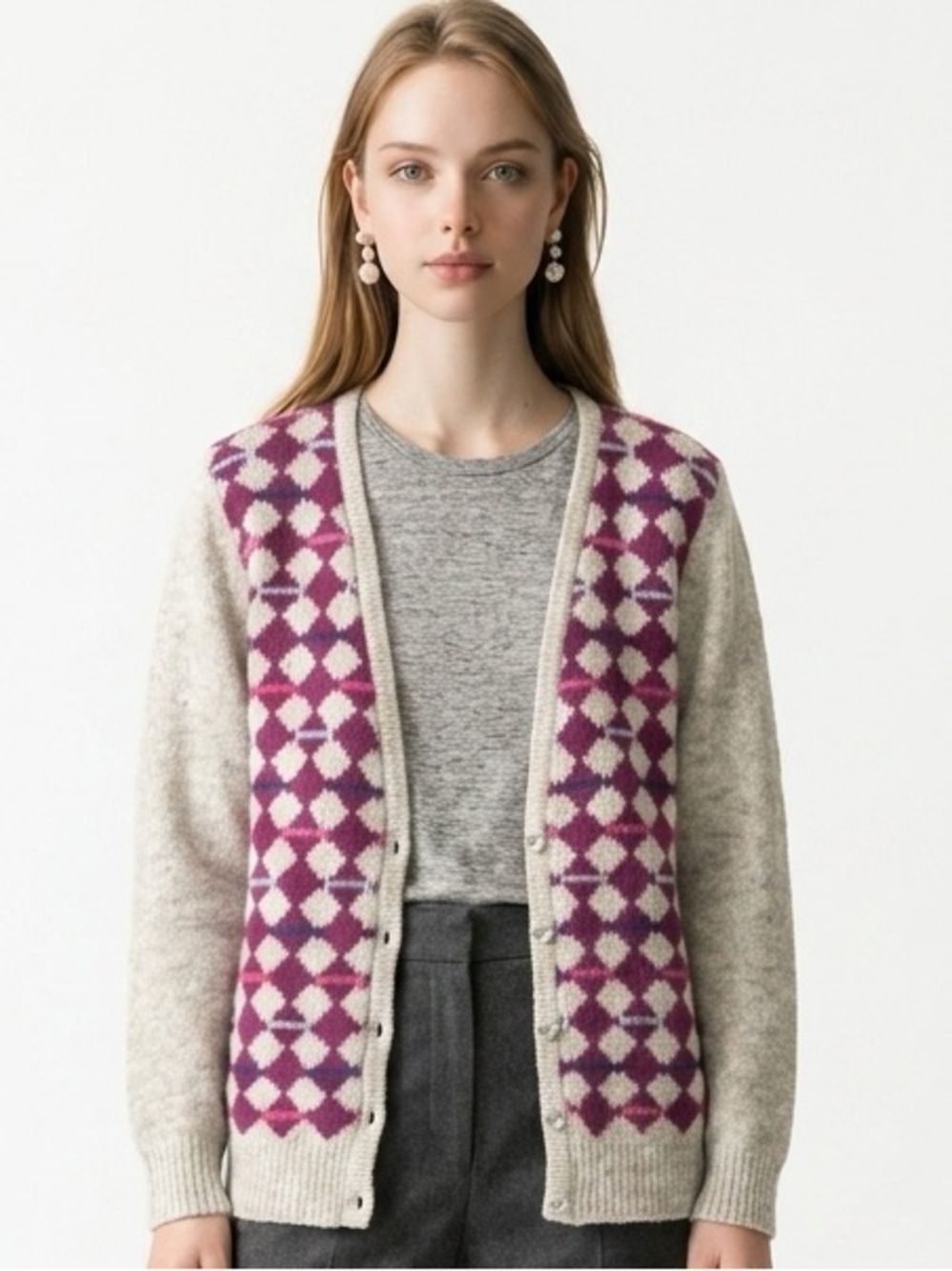 ACT III | Vintage Wool Argyle Cardigan Sweater L